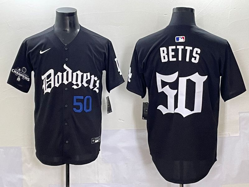 Men 2025 Los Angeles Dodgers #50 Betts Black Seventh generation Joint Name Nike MLB Jersey style 5